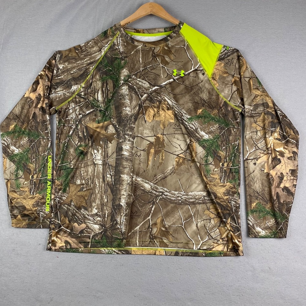 Under Armour Shirt Mens XXL Camo Long Sleeve Scent Control Coldgear Hunt Waffle